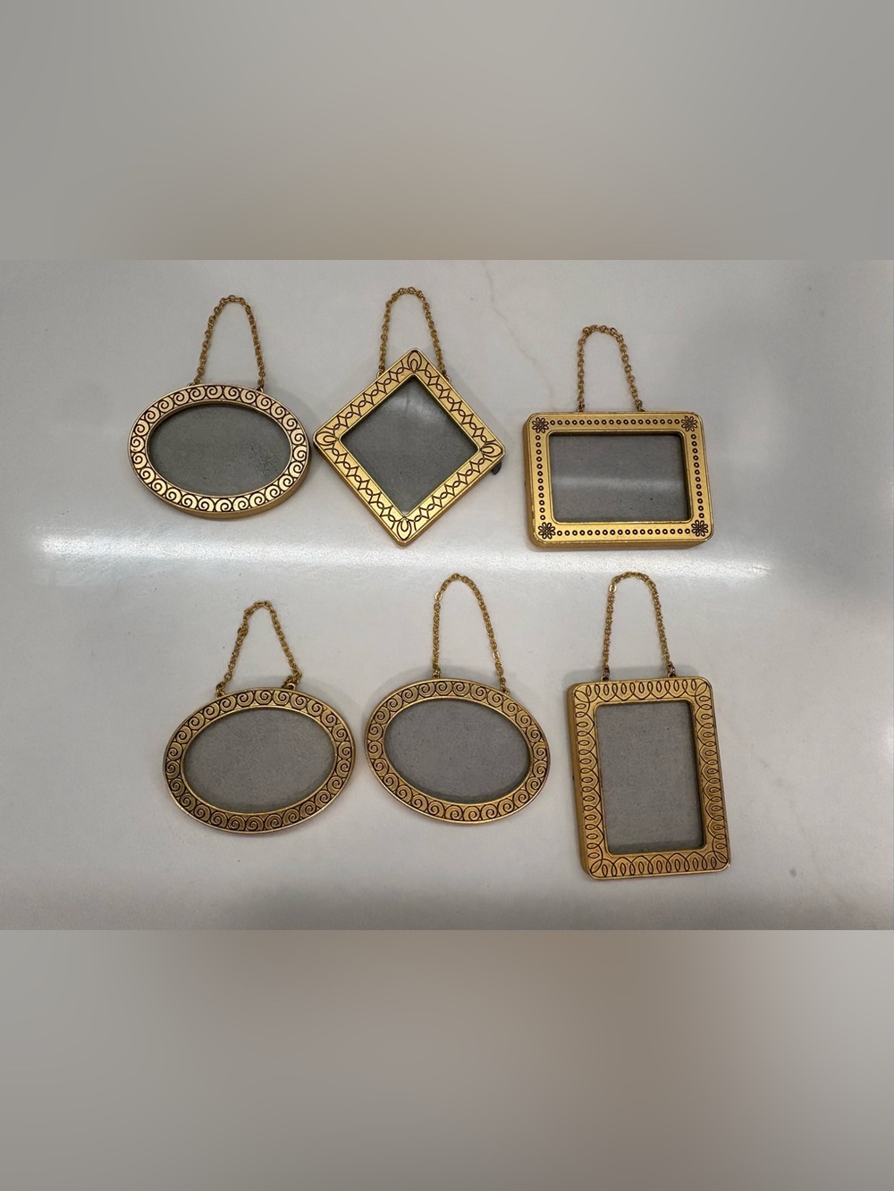 Gold/Brass Decorative Mini Hanging Photo Frames - Set of 6